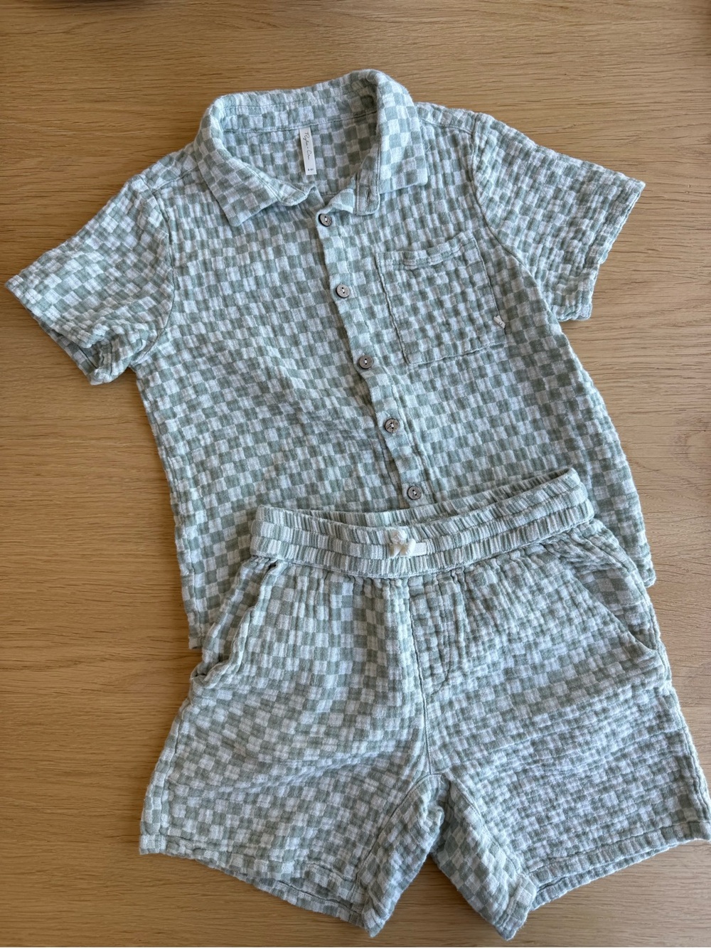 Rylee + Cru Sage Check Cotton-Linen Set